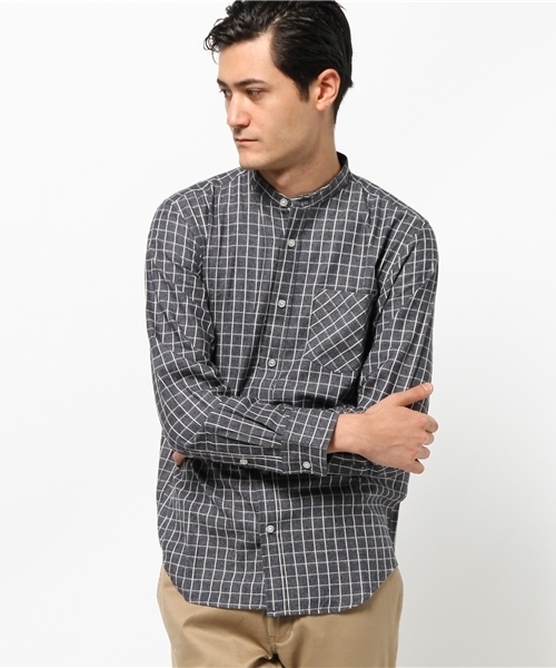 SEVENDAYS=SUNDAY（セブンデイズサンデイ）の「格子ドビー　長袖スタンドカラーシャツ（シャツ/ブラウス・メンズ・グレー/ブルー/ネイビー・SMALL/MEDIUM/LARGE）」の2枚目の写真