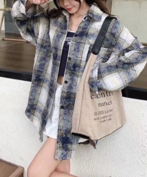 セール】＜ユニセックス商品＞ダメージ加工チェック柄シャツ
