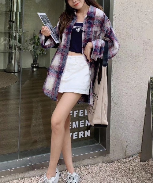 CREARE -LINO-（クレアーレリノ）の「＜ユニセックス商品＞ダメージ加工チェック柄シャツ（シャツ/ブラウス・レディース・グレー/ブルー/ベージュ/レッド・FREE）」の14枚目の写真