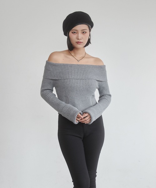 ENVYM（アンビー）の「オフショルジップニット（ニット/セーター・レディース・ブラック/グレー/ホワイト・FREE）」の12枚目の写真