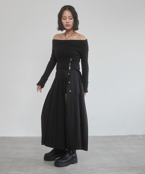 ENVYM（アンビー）の「オフショルジップニット（ニット/セーター・レディース・ブラック/グレー/ホワイト・FREE）」の19枚目の写真