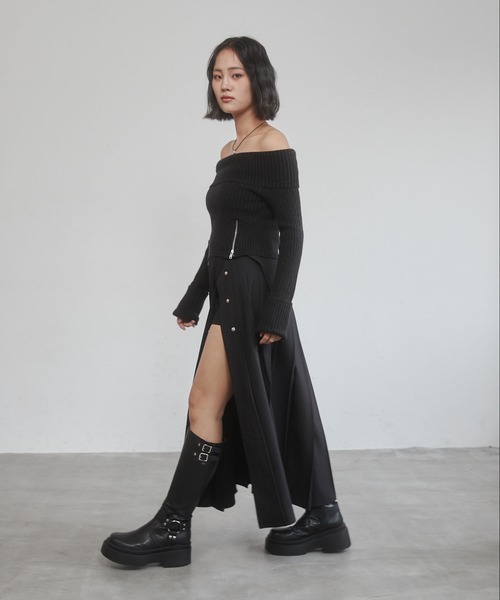 ENVYM（アンビー）の「オフショルジップニット（ニット/セーター・レディース・ブラック/グレー/ホワイト・FREE）」の20枚目の写真