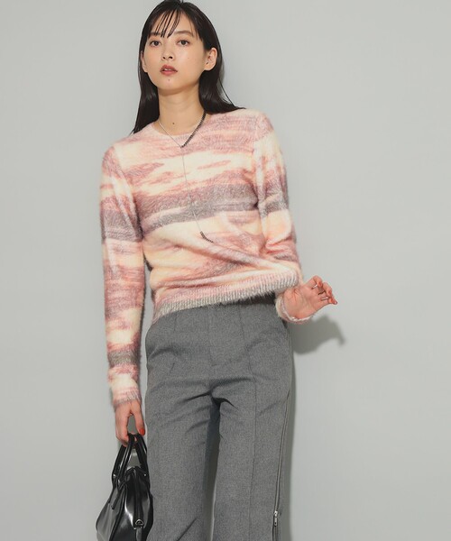 Ray BEAMS（レイビームス）の「シャギー プリント クルーネック ニット（ニット/セーター・レディース・ピンク/ベージュ・ONE SIZE）」の7枚目の写真