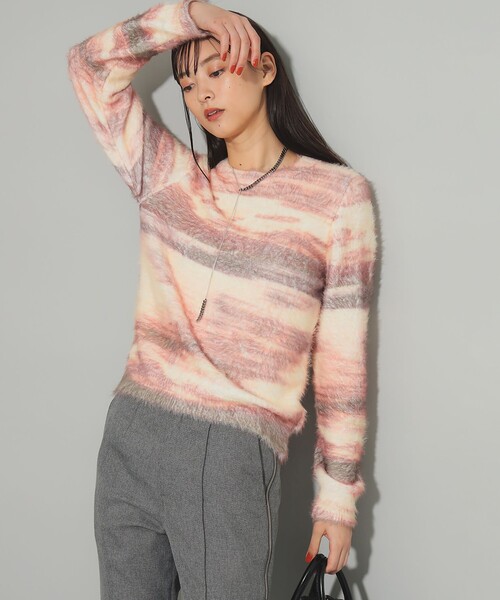 Ray BEAMS（レイビームス）の「シャギー プリント クルーネック ニット（ニット/セーター・レディース・ピンク/ベージュ・ONE SIZE）」の8枚目の写真
