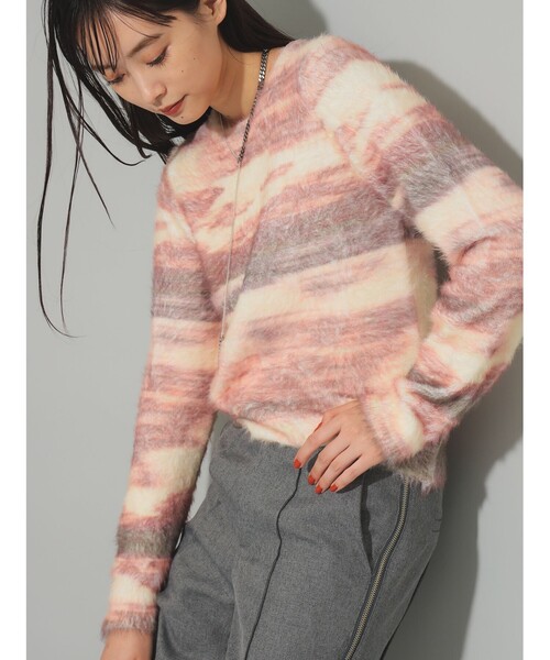 Ray BEAMS（レイビームス）の「シャギー プリント クルーネック ニット（ニット/セーター・レディース・ピンク/ベージュ・ONE SIZE）」の9枚目の写真