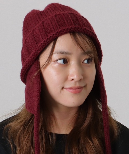Lace Ladies(レースレディース)の「ソリッドカラー 耳あて付き フライト ニット キャップ(ニットキャップ/ビーニー・レディース・グリーン/レッド/ブラック/アイボリー・FREE)」の19枚目の写真
