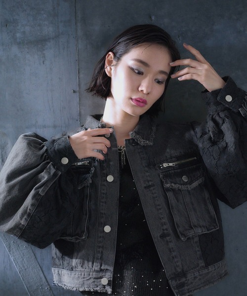 HARE（ハレ）の「【EDGY MODE】デニムレースブルゾンジャケット（デニムジャケット・レディース・ブラック・FREE）」の19枚目の写真