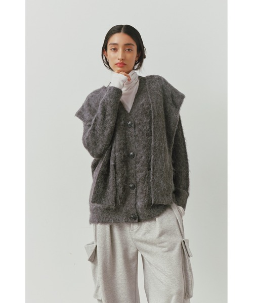 ALEXIA STAM（アリシアスタン）の「Double Sleeve Shaggy Knit Cardigan /ダブルスリーブシャギーカーデ（カーディガン/ボレロ・レディース・グレー/ベージュ・FREE）」の3枚目の写真