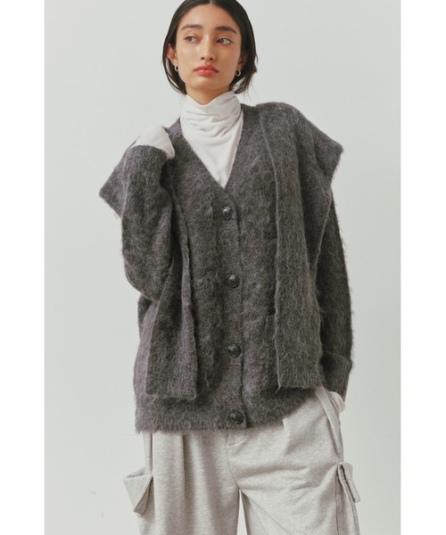 ALEXIA STAM（アリシアスタン）の「Double Sleeve Shaggy Knit Cardigan /ダブルスリーブシャギーカーデ（カーディガン/ボレロ・レディース・グレー/ベージュ・FREE）」の4枚目の写真