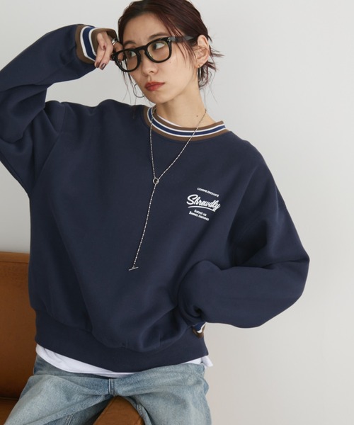 Auntie Rosa Holiday（アンティローザホリデー）の「裏起毛ラインリブバック刺繍スウェット（スウェット・レディース・グレー/ネイビー・FREE）」の4枚目の写真