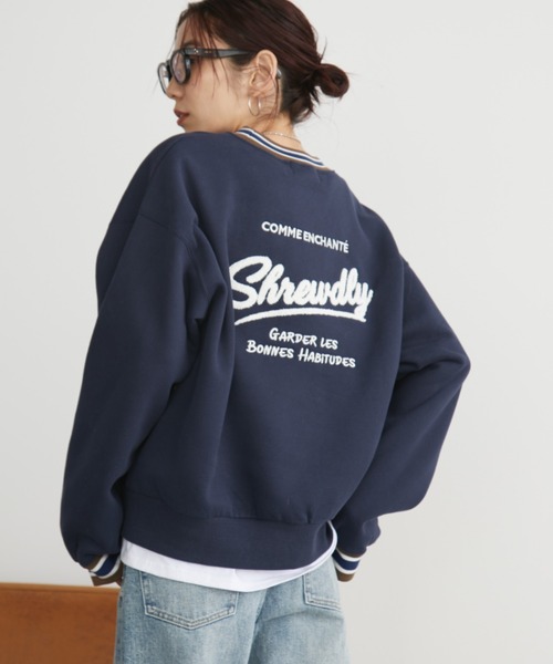 Auntie Rosa Holiday（アンティローザホリデー）の「裏起毛ラインリブバック刺繍スウェット（スウェット・レディース・グレー/ネイビー・FREE）」の6枚目の写真