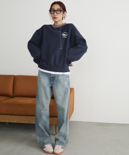Auntie Rosa Holiday（アンティローザホリデー）の「裏起毛ラインリブバック刺繍スウェット（スウェット・レディース・グレー/ネイビー・FREE）」の9枚目の写真