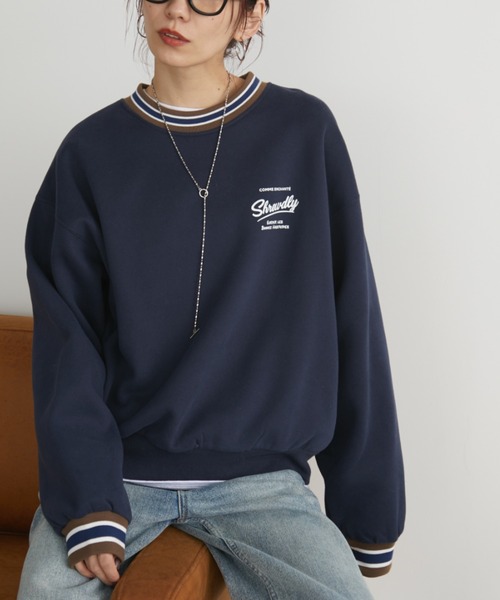 Auntie Rosa Holiday（アンティローザホリデー）の「裏起毛ラインリブバック刺繍スウェット（スウェット・レディース・グレー/ネイビー・FREE）」の3枚目の写真