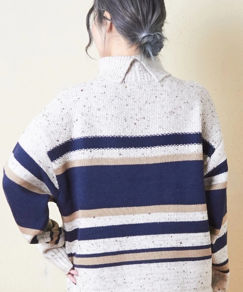 【セール】バルキーボーダーオフタートルプルオーバーニット（ニット/セーター）｜CUBE SUGAR（キューブシュガー）