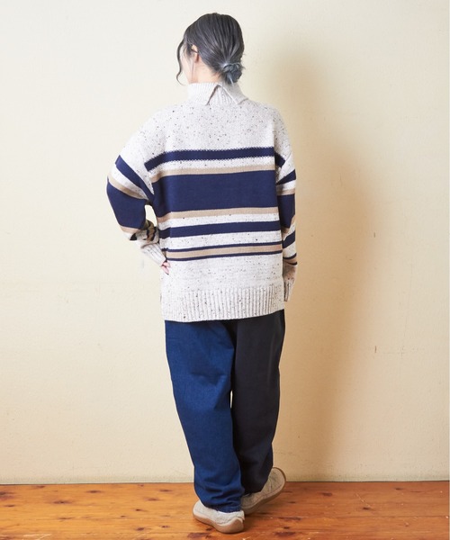【セール】バルキーボーダーオフタートルプルオーバーニット（ニット/セーター）｜CUBE SUGAR（キューブシュガー）