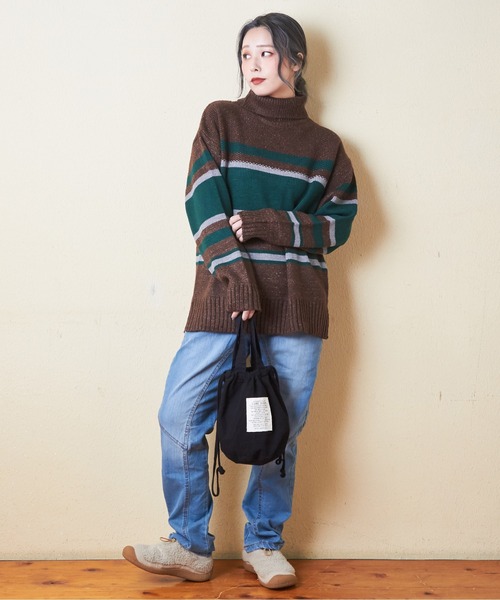 【セール】バルキーボーダーオフタートルプルオーバーニット（ニット/セーター）｜CUBE SUGAR（キューブシュガー）