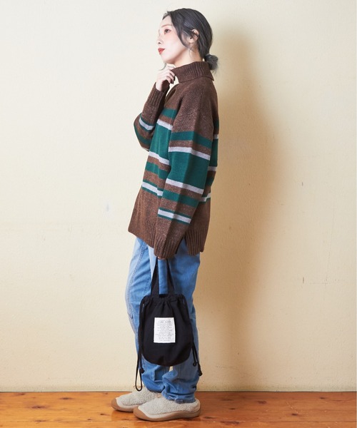 【セール】バルキーボーダーオフタートルプルオーバーニット（ニット/セーター）｜CUBE SUGAR（キューブシュガー）