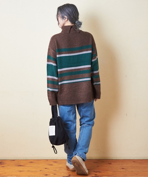 【セール】バルキーボーダーオフタートルプルオーバーニット（ニット/セーター）｜CUBE SUGAR（キューブシュガー）