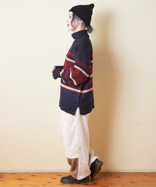 【セール】バルキーボーダーオフタートルプルオーバーニット（ニット/セーター）｜CUBE SUGAR（キューブシュガー）