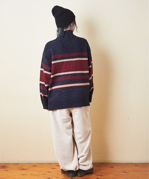 【セール】バルキーボーダーオフタートルプルオーバーニット（ニット/セーター）｜CUBE SUGAR（キューブシュガー）