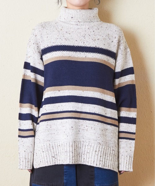 【セール】バルキーボーダーオフタートルプルオーバーニット（ニット/セーター）｜CUBE SUGAR（キューブシュガー）