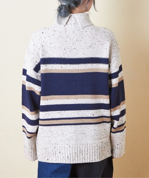 【セール】バルキーボーダーオフタートルプルオーバーニット（ニット/セーター）｜CUBE SUGAR（キューブシュガー）