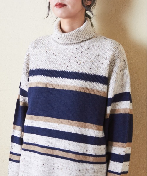 【セール】バルキーボーダーオフタートルプルオーバーニット（ニット/セーター）｜CUBE SUGAR（キューブシュガー）