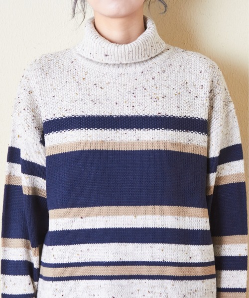 【セール】バルキーボーダーオフタートルプルオーバーニット（ニット/セーター）｜CUBE SUGAR（キューブシュガー）