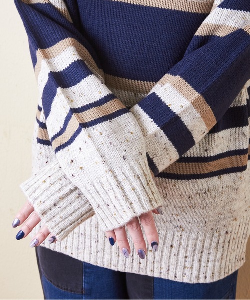 【セール】バルキーボーダーオフタートルプルオーバーニット（ニット/セーター）｜CUBE SUGAR（キューブシュガー）