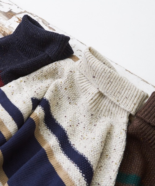 【セール】バルキーボーダーオフタートルプルオーバーニット（ニット/セーター）｜CUBE SUGAR（キューブシュガー）