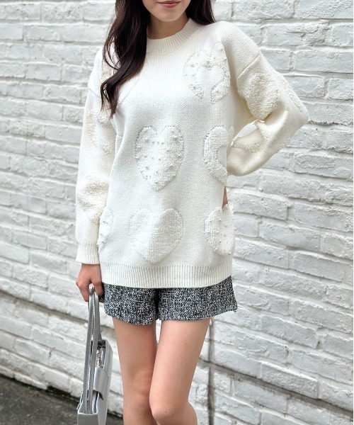 Silly（シリー）の「【シンプル可愛い冬コーデに】ハートニット（ニット/セーター・レディース・ピンク/ホワイト・FREE）」の3枚目の写真