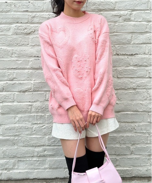 Silly（シリー）の「【シンプル可愛い冬コーデに】ハートニット（ニット/セーター・レディース・ピンク/ホワイト・FREE）」の7枚目の写真