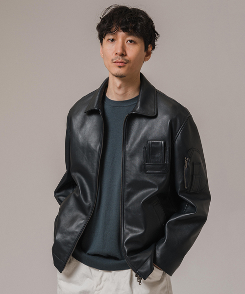 EDIFICE（エディフィス）の「ETS.MATERIAUX(マテリオ) ラムレザー フレンチパイロットジャケット（その他アウター・メンズ・ネイビー・MEDIUM/LARGE）」の5枚目の写真