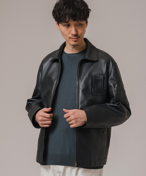 EDIFICE（エディフィス）の「ETS.MATERIAUX(マテリオ) ラムレザー フレンチパイロットジャケット（その他アウター・メンズ・ネイビー・MEDIUM/LARGE）」の8枚目の写真