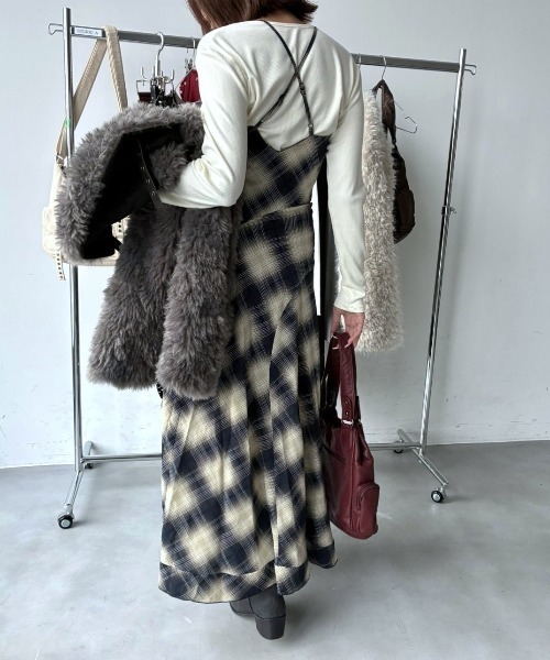 セール】【ViVi掲載】チェック柄/ニュアンス柄バッククロスロング