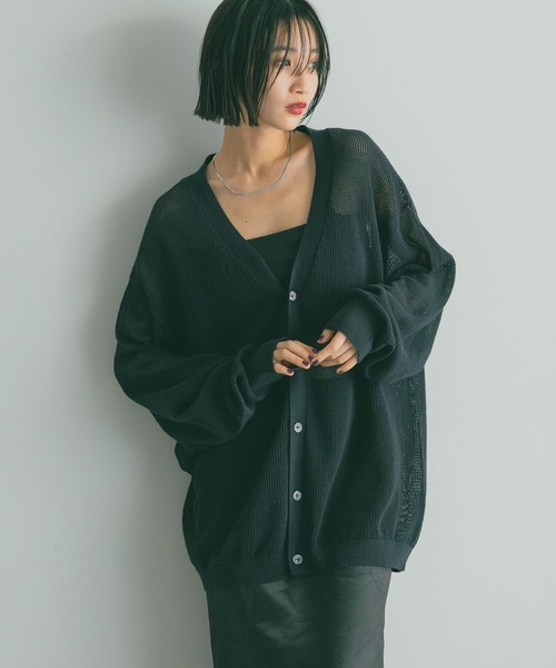 LOWRYS FARM（ローリーズファーム）の「メッシュアミＶカーディガン　 310626（カーディガン/ボレロ・メンズ・ネイビー/ブルー/グレー・FREE）」の2枚目の写真