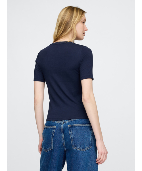  ★半袖 クルーネック ロゴ トップス Tシャツ★青 タカキュー TAKA-Q ふくれストライプ クルーネック半袖Tシャツ