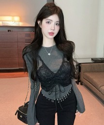 Sheer top with lace / レース付きシアートップス 秋物 秋服 2026年秋冬