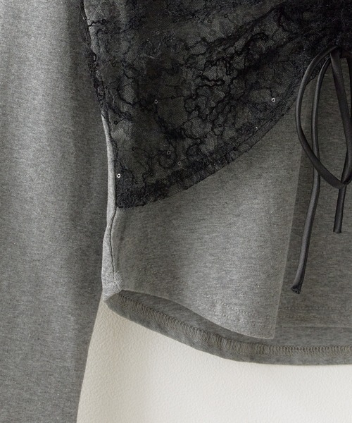 Chick（チック）の「Sheer top with lace / レース付きシアートップス 秋物 秋服 2026年秋冬（Tシャツ/カットソー・レディース・グレー/ブラック/ホワイト・FREE）」の6枚目の写真