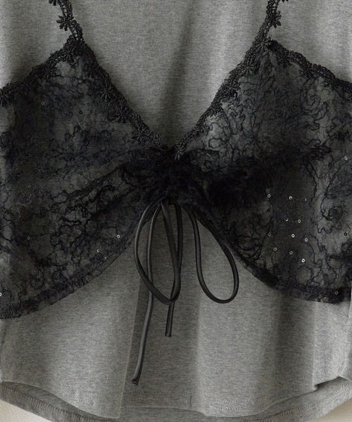 Chick（チック）の「Sheer top with lace / レース付きシアートップス 秋物 秋服 2026年秋冬（Tシャツ/カットソー・レディース・グレー/ブラック/ホワイト・FREE）」の5枚目の写真