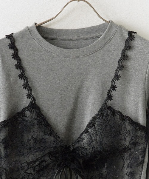 Chick（チック）の「Sheer top with lace / レース付きシアートップス 秋物 秋服 2026年秋冬（Tシャツ/カットソー・レディース・グレー/ブラック/ホワイト・FREE）」の4枚目の写真