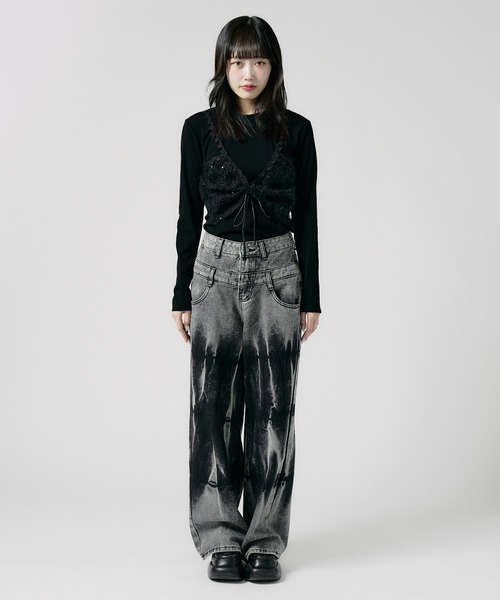 Chick（チック）の「Sheer top with lace / レース付きシアートップス 秋物 秋服 2026年秋冬（Tシャツ/カットソー・レディース・グレー/ブラック/ホワイト・FREE）」の17枚目の写真