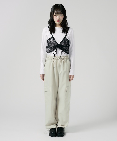 Chick（チック）の「Sheer top with lace / レース付きシアートップス 秋物 秋服 2026年秋冬（Tシャツ/カットソー・レディース・グレー/ブラック/ホワイト・FREE）」の12枚目の写真