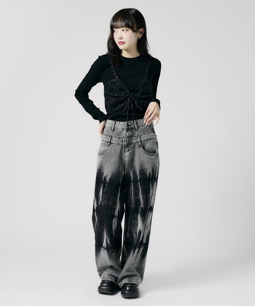 Chick（チック）の「Sheer top with lace / レース付きシアートップス 秋物 秋服 2026年秋冬（Tシャツ/カットソー・レディース・グレー/ブラック/ホワイト・FREE）」の18枚目の写真