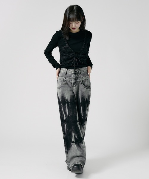 Chick（チック）の「Sheer top with lace / レース付きシアートップス 秋物 秋服 2026年秋冬（Tシャツ/カットソー・レディース・グレー/ブラック/ホワイト・FREE）」の19枚目の写真