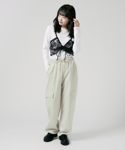Chick（チック）の「Sheer top with lace / レース付きシアートップス 秋物 秋服 2026年秋冬（Tシャツ/カットソー・レディース・グレー/ブラック/ホワイト・FREE）」の13枚目の写真