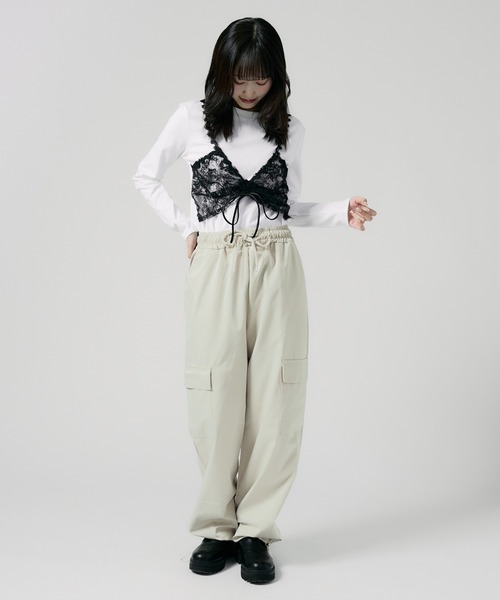 Chick（チック）の「Sheer top with lace / レース付きシアートップス 秋物 秋服 2026年秋冬（Tシャツ/カットソー・レディース・グレー/ブラック/ホワイト・FREE）」の14枚目の写真