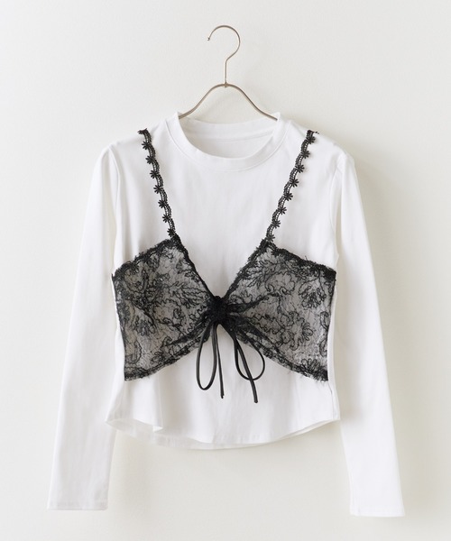 Chick（チック）の「Sheer top with lace / レース付きシアートップス 秋物 秋服 2026年秋冬（Tシャツ/カットソー・レディース・グレー/ブラック/ホワイト・FREE）」の10枚目の写真