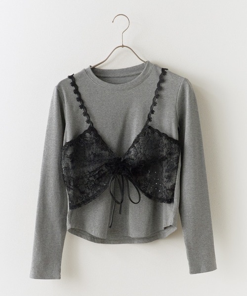 Chick（チック）の「Sheer top with lace / レース付きシアートップス 秋物 秋服 2026年秋冬（Tシャツ/カットソー・レディース・グレー/ブラック/ホワイト・FREE）」の20枚目の写真