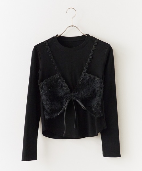 Chick（チック）の「Sheer top with lace / レース付きシアートップス 秋物 秋服 2026年秋冬（Tシャツ/カットソー・レディース・グレー/ブラック/ホワイト・FREE）」の15枚目の写真